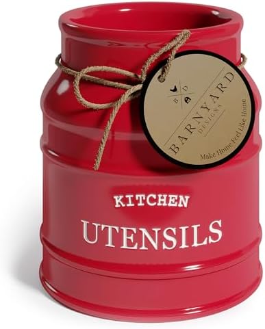 Barnyard Designs Ceramic Kitchen Utensil Holder Countertop 6.75″ (Red)