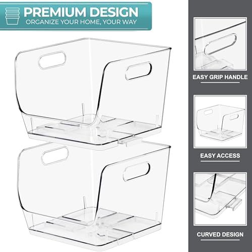 Sorbus Clear Pantry Organizer with Stackable Storage Bins, Open Front