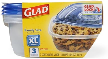 Glad GladWare XL Square Food Storage Containers, 104 Oz, 3 Count, 3-Pack