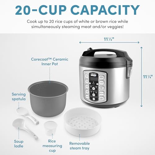 Aroma Housewares Professional Plus ARC-5000SB 20 Cup (Cooked) Digital Rice Cooker, Food Steamer, Slow Cooker, Stainless Exterior/Nonstick Pot, Silver, Black, 10-cup uncooked/20-cup cooked/4QT