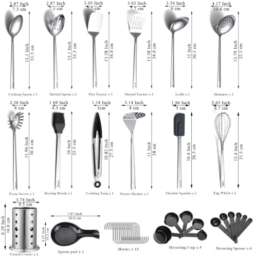 Stainless Steel Kitchen Utensils Set 40 Pieces, Cooking Utensil Set with Utensils Holder, Kitchen Gadgets Kitchen Essentials New Home, House, Appartment Must Have, Metal Spatula Set