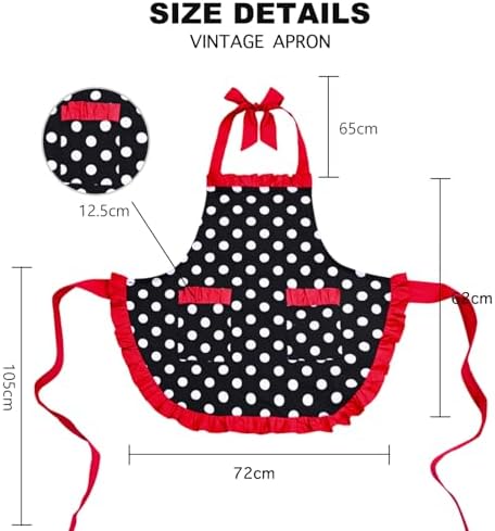 Violet Mist Vintage Aprons for Women with Pockets Girls Cute Polka Dot Retro Stylish Aprons Sexy Red 50s Apron Pretty Ruffle Adjustable Neck Strap Flirty Apron Valentine's Day Mothers Gifts, Red