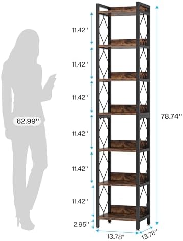 Tribesigns 78.7 Inch Tall Skinny Narrow Bookshelf Bookcase, Brown