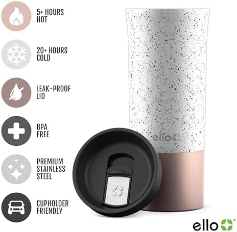 Ello Miri 16oz Insulated Stainless Steel Travel Mug with Slider Lid, Rosegold
