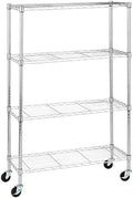 Amazon Basics 4-Shelf Adjustable Heavy Duty Storage Shelving Unit with Wheels, No-Tool Easy Assembly, Garage Shelving, Metal Wire Rack with Casters and Leveling Feet, 36" x 14" x 57.8", Chrome