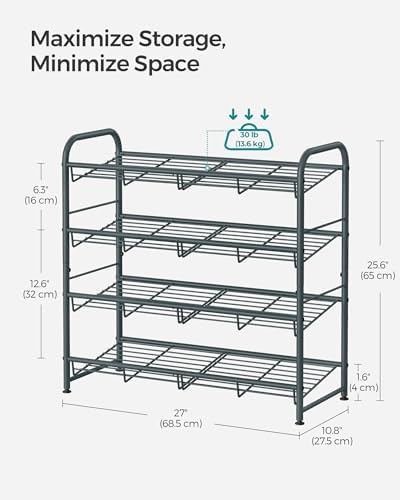 SONGMICS 4-Tier Stackable Metal Shoe Rack, Holds Up to 16 Pairs of Shoes