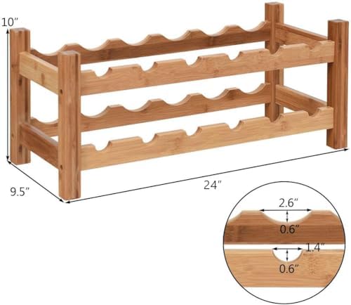 COSTWAY 12 BottlesWine Rack, 2-Tier Bamboo Wine Display Rack (Nature)