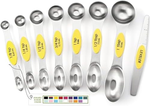 Spring Chef Stainless Steel Magnetic Measuring Spoons Set of 8, Yellow