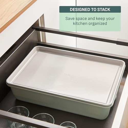 T-fal Refresh Ceramic Nonstick Baking Pans Set (5 Pieces), Roaster, 6-Cup for Muffins, Loaf, Square Baking Sheets Non Stick, Stackable Bakeware Sets, Mint Green