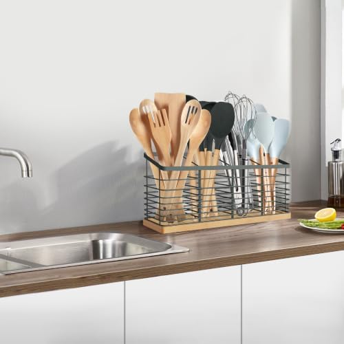 Suli Extra Large Kitchen Utensil Holder, 4 Compartments, Grey