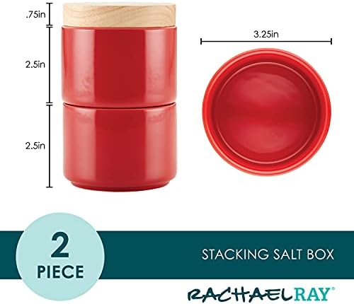 Rachael Ray Ceramics Stacking Spice/Seasoning Box Set with Lid, 2 Piece, Red