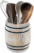 MyGift Whitewashed Wood Wine Barrel Kitchen Utensil Holder Crock