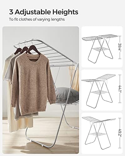 SONGMICS Clothes Drying Rack, Foldable Space-Saving Steel Laundry Rack