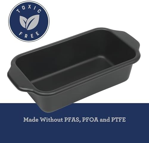Oster Teston 9 x 5 Inch Loaf Pan, Nonstick Carbon Steel Bread Baking Pan, Matte Black, PFAS-Free, Oven-Safe, Easy Release Bakeware