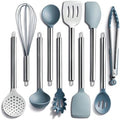 COOK WITH COLOR Silicone Cooking Utensils, Kitchen Utensil Set, Easy to Clean Silicone Kitchen Utensils, Cooking Utensils for Nonstick Cookware, Kitchen Gadgets Set, 10 Pieces, Blue and White