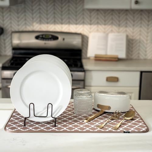 S&T INC. Dish Drying Mat, 18" x 24", XL, Tan Trellis