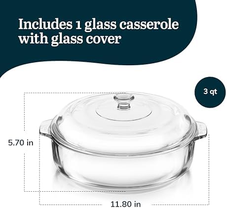 Libbey Round Casserole Dish with Lid, Elegant Glass Bakeware with Lids Stackable, Round Casserole Dishes for Oven, Refrigerator, Microwave, and More