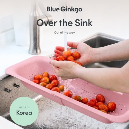 Blue Ginkgo Over Sink Colander, Extendable Kitchen Strainer, 2-Pack, Pink