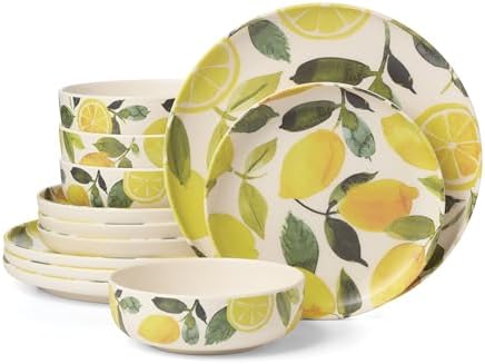 Oneida 24 Seven Lemon Melamine 12-Piece Dinnerware Set for 4