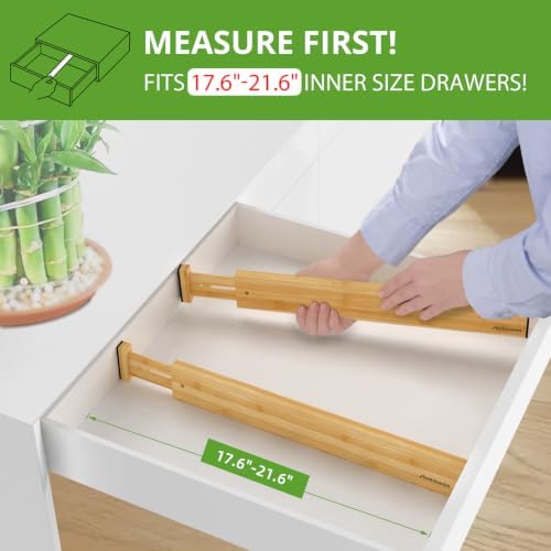 ANTOWIN 4 Pcs Expandable Bamboo Drawer Dividers, Fits 17.6-21.6" Drawers