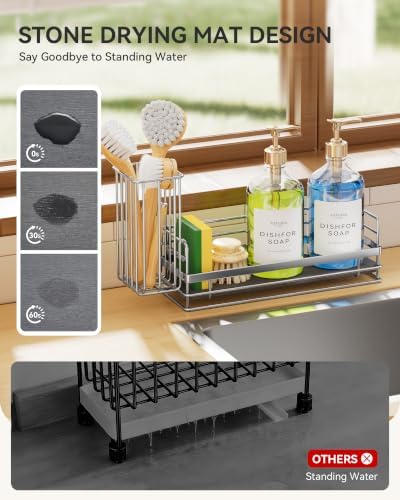 Yofidra Sponge Holder for Kitchen Sink, Sink Caddy with Stone Drying Mat, S