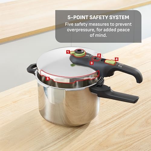 T-Fal Secure Stainless Steel Stovetop Pressure Cooker, 6.3 qt, Induction