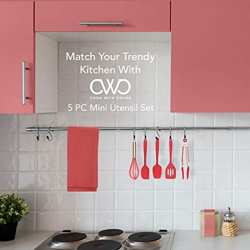 COOK WITH COLOR Silicone Cooking Utensils, Kitchen Utensil Set, Easy to Clean Silicone Kitchen Utensils, Cooking Utensils for Nonstick Cookware, Kitchen Gadgets Set, Mini, Red