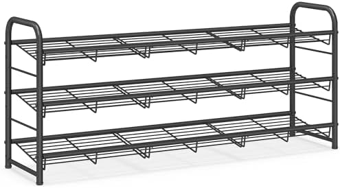 SONGMICS 3-Tier Long Stackable Metal Shoe Rack, Holds Up to 15 Pairs