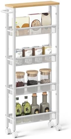 VASAGLE 5-Tier Slim Rolling Storage cart with Wheels, 5.1 Inches, Metal