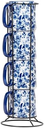 10 Strawberry Street Bella Flora Espresso Demitasse Stack, Set of 4 (Blue Peonies)