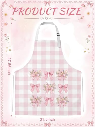 Bencailor 6 Pack Pink Bow Floral Aprons Gifts for Women with Pockets