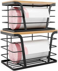 TIDIIABODE 2 Pack Stackable Storage Laundry Kitchen Organizers, Wall Mount Trash Bag Holder with Bamboo Top and Garbage Bag Dispenser No Drill