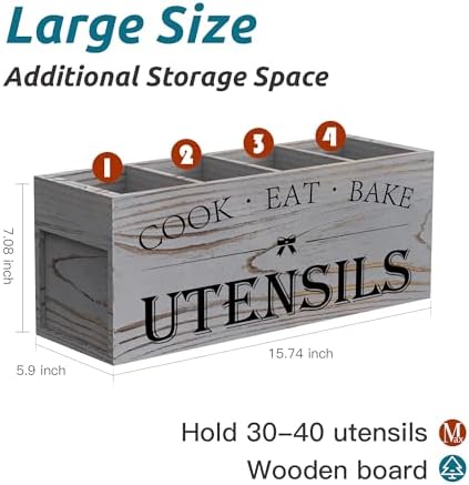 Suli Extra Large Utensil Holder Countertop for Kitchen Counter,Grey Grain