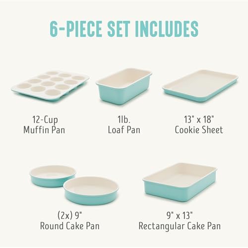 GreenLife 6 Piece Ceramic Nonstick Oven Bakeware Set, Turquoise