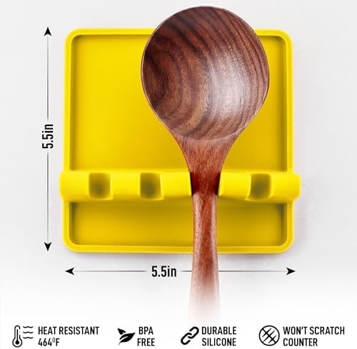 Zulay Kitchen Silicone Utensil Rest with Drip Pad for Multiple Utensils - BPA-Free, Heat-Resistant Spoon Rest & Spoon Holder for Stove Top - Kitchen Utensil Holder for Ladles & Tongs - Yellow