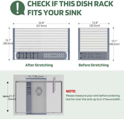 BBXTYLY Expandable Roll Up Dish Drying Rack,Over The Sink Drying Rack Sink Kitchen Accessories Rolling up Stainless Steel Drainer, Foldable with Removable Utensil Holder(Gray)