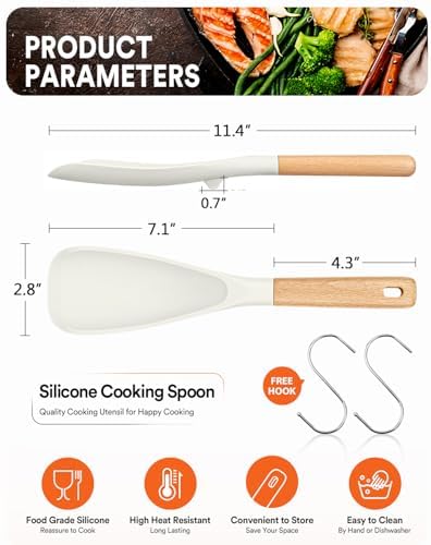 Badiano Silicone Cooking Spoon for Nonstick Cookwares, Multi-function,11.4"