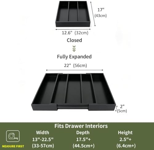 Utoplike Bamboo Drawer Organizer Kitchen Utensils, Silverware Tray Black