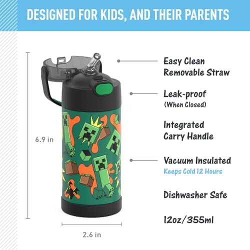 THERMOS FUNTAINER Water Bottle with Straw, 12oz, Minecraft