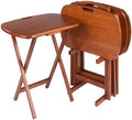 Winsome Lucca Set of 4 Foldable Snack Tables with Storage Rack, Teak