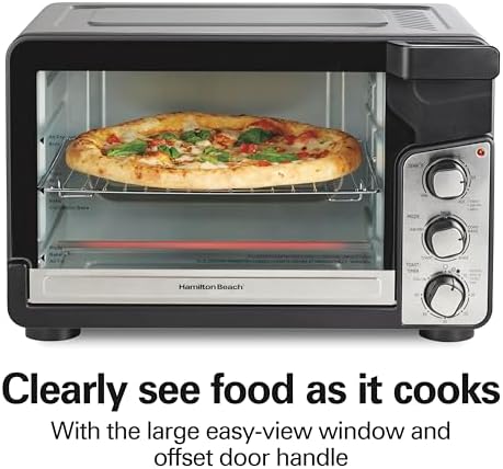 Hamilton Beach Easy View XL Toaster Oven with Sure-Crisp® Air Fry, 6 Slice Capacity, Black with Stainless Steel Accents, R31460 (Renewed)