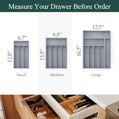 Silverware Organizer, 100% Bamboo Utensil Holder for Kitchen Drawers