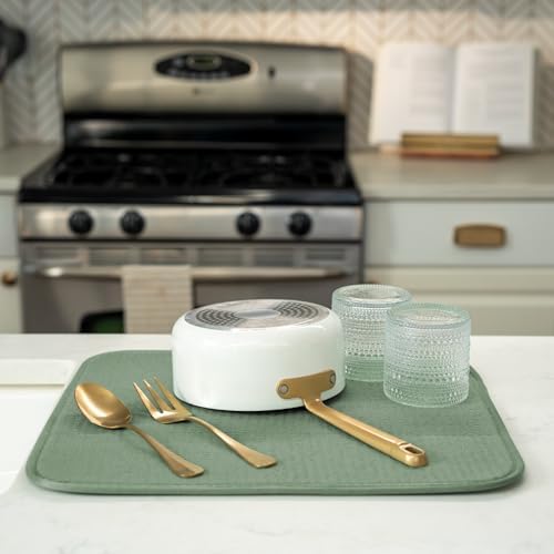 S&T INC. Dish Drying Mat, 16" x 18", Large, Sage Green