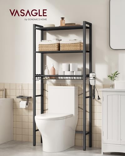 VASAGLE 3-Tier Over the Toilet Storage, Adjustable Shelves, Basket, 63''H
