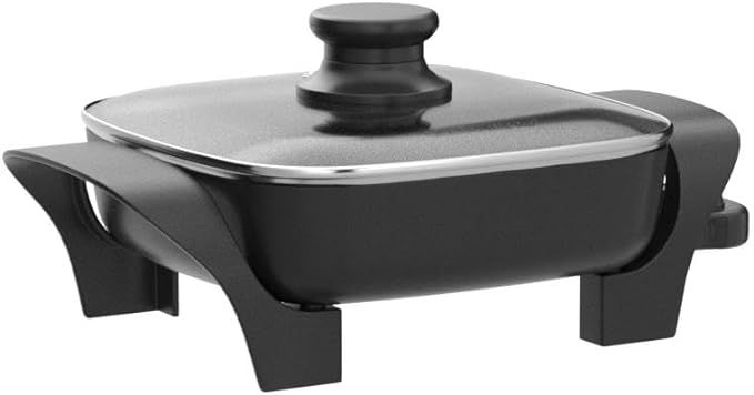 Elite Gourmet EG808 Electric Skillet 8"x8" Non-Stick Coating, Tempered Glass Lid - Image 4
