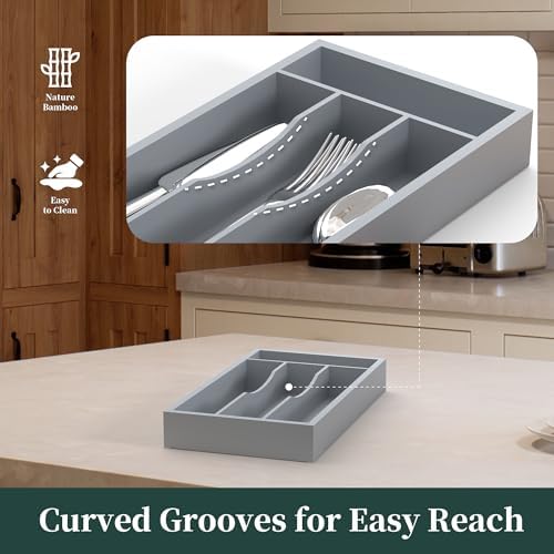 Silverware Organizer, 100% Bamboo Utensil Holder for Kitchen Drawers