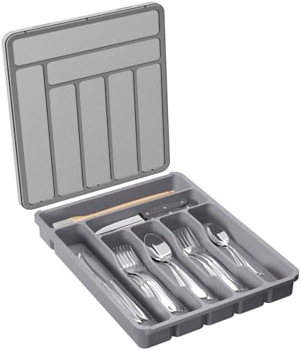 Lifewit Silverware Organizer with Lid, Covered Utensil Tray, 11.3x14.4