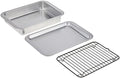 Nordic Ware Naturals 3 Piece Compact Pan Set, Toaster Oven, Counter Ovens, Air Fryer and Broiler Safe, Size for 1-2 Portions - Includes Baking Sheet, Broiling Rack and Rectangular Pan