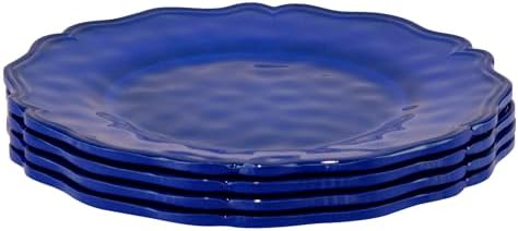 Isabella Blue Melamine Dinner Plates Set of 4 – Lightweight Unbreakable Plates for Indoor Outdoor Dining, Dishwasher Safe, BPA-Free, Great for BBQ, Poolside, Patio, or RV Use