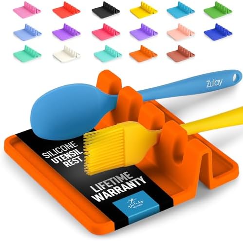 Zulay Kitchen Silicone Utensil Rest with Drip Pad for Multiple Utensils - BPA-Free, Heat-Resistant Spoon Rest & Spoon Holder for Stove Top - Kitchen Utensil Holder for Ladles & Tongs - Orange